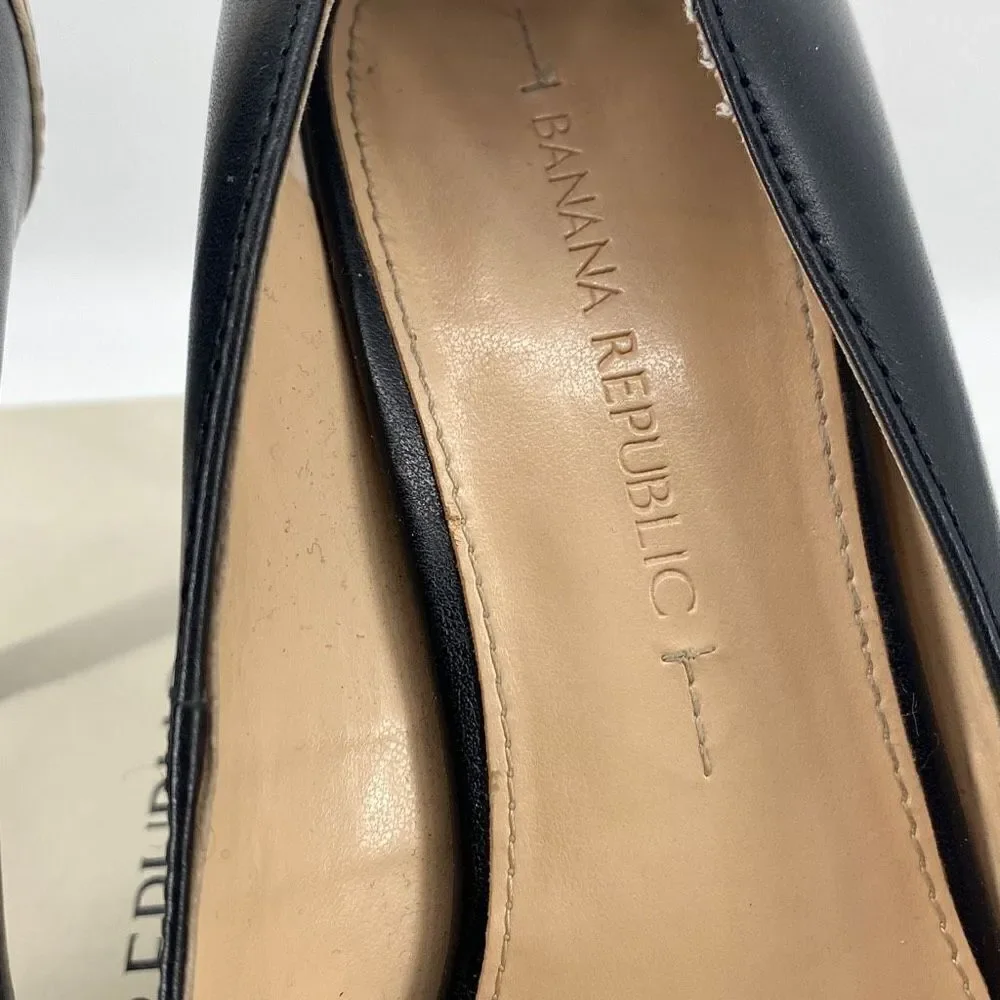 Banana Republic Tatum Leather Pointed Toe Two-Tone Dressy High Heels Pumps Black